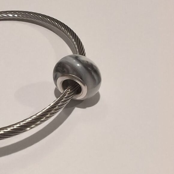 Silver Blended Black and White Charm for Pandora Style Bracelet - Picture 6 of 6